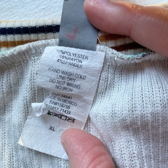 Honeyme Beige Floral Dolman Sleeve Top with Striped Accents on Neck and Sleeves - Picture 6 of 9